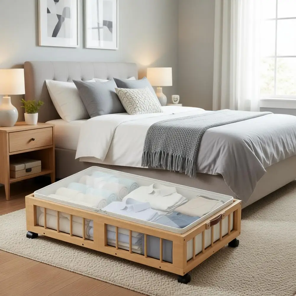 

Большие передвижные контейнеры для хранения под кроватью с колесами и пылезащитным чехлом, идеально подходят для спальни, общежития и подвала.