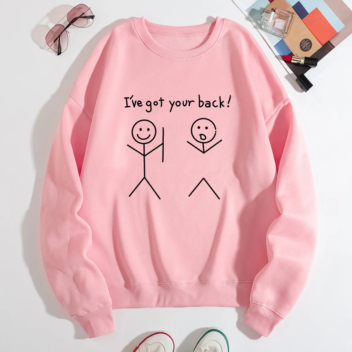 معطف نسائي فضفاض برقبة دائرية وأكمام طويلة من الكشمير - مقاس كبير على الطراز الأوروبي والأمريكي مع سويت شيرت رجالي مطابق