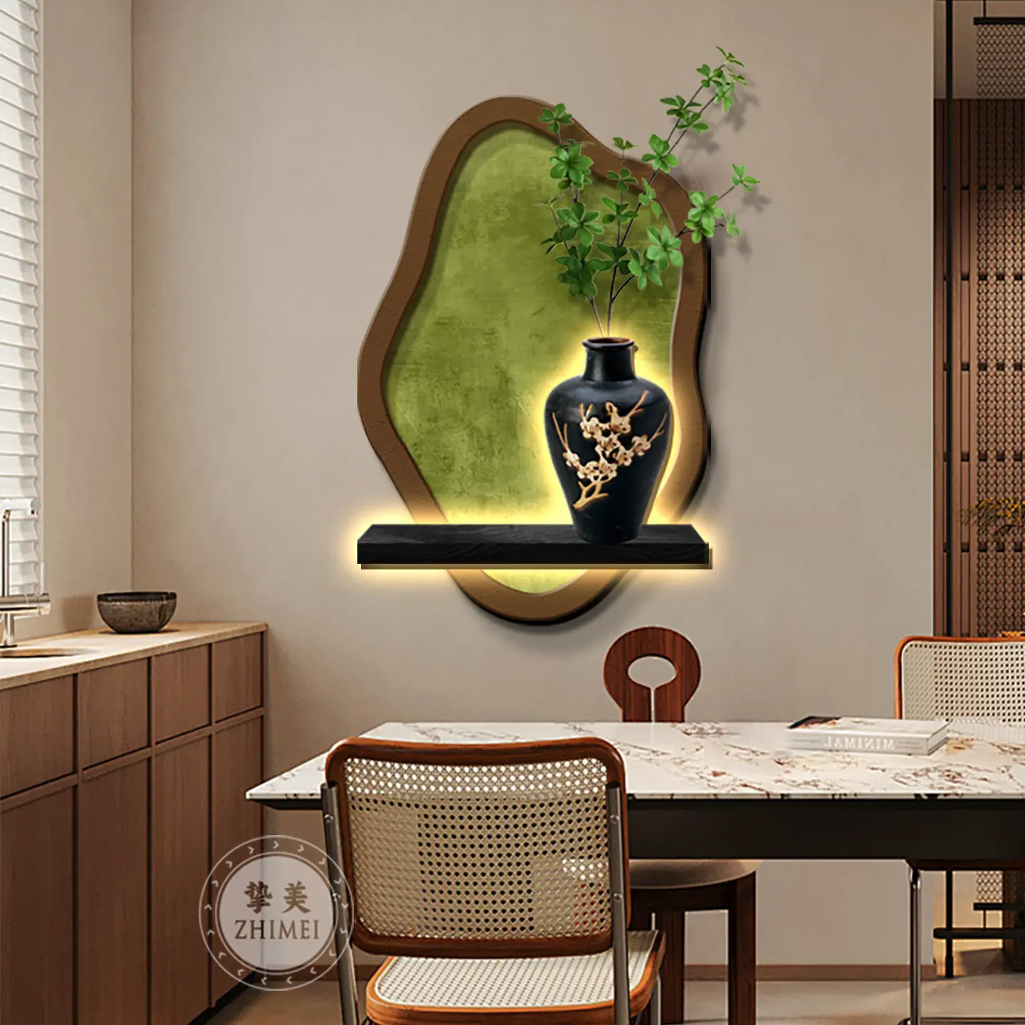 

Middle ancient style living room decoration painting gourd, new Chinese restaurant hanging painting with lighting mural