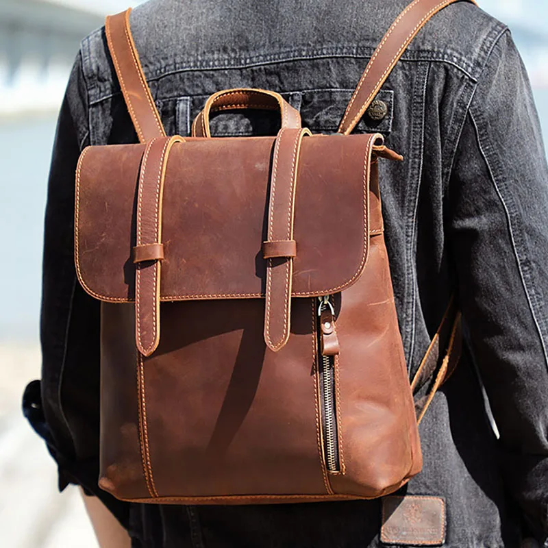 Luufan Casual Genuine Leather Backpack Man Women 2 Use Travel Bagpack fit Ipad Small Shoulder Bag Portable Men Day Pack Rucksack