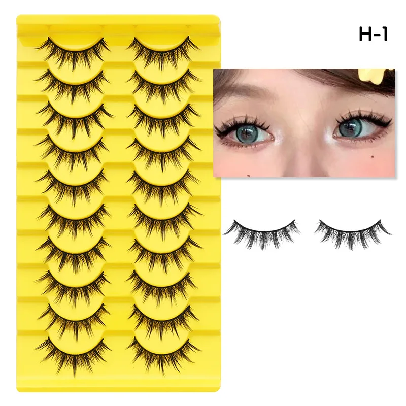 Gele trapgeplukte valse wimpers 10-paar verpakking Natuurlijk uitziende nepwimpers voor dames Make-upaccessoire