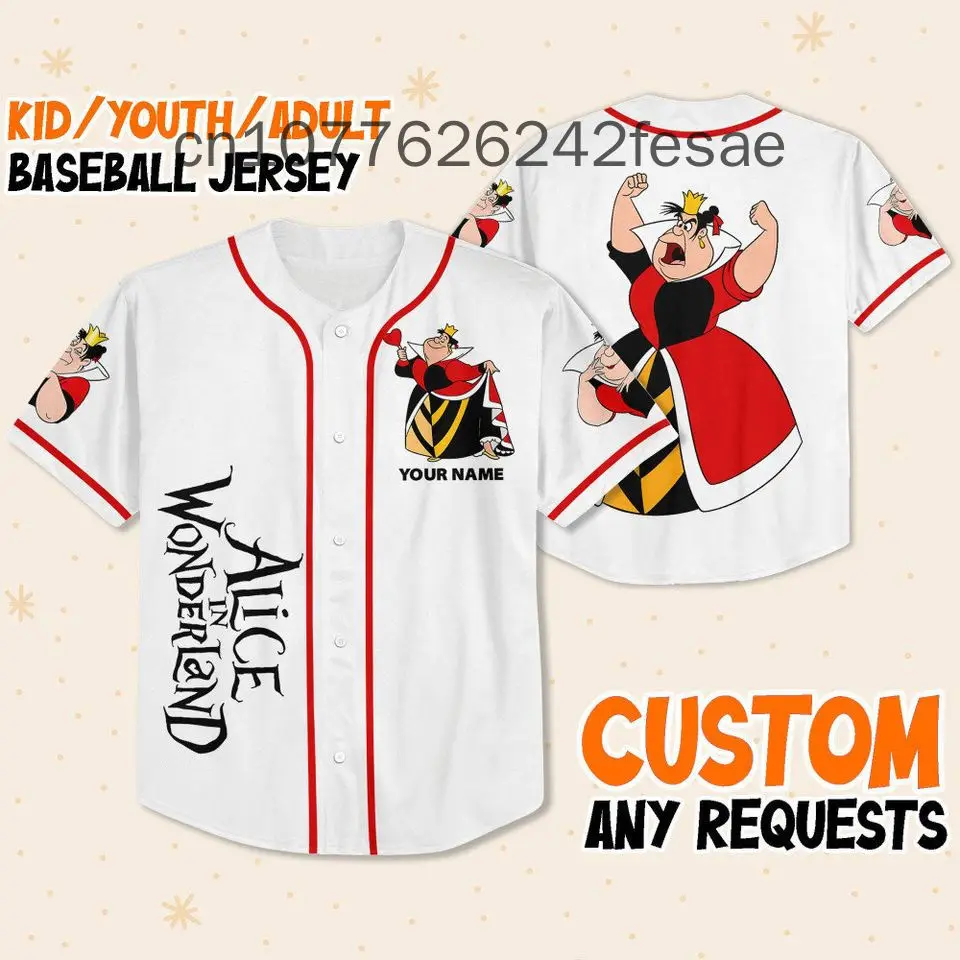 New Custom Disney Alice nel paese delle meraviglie Adventure Simple Baseball Jersey camicia abbottonata manica corta da uomo da donna