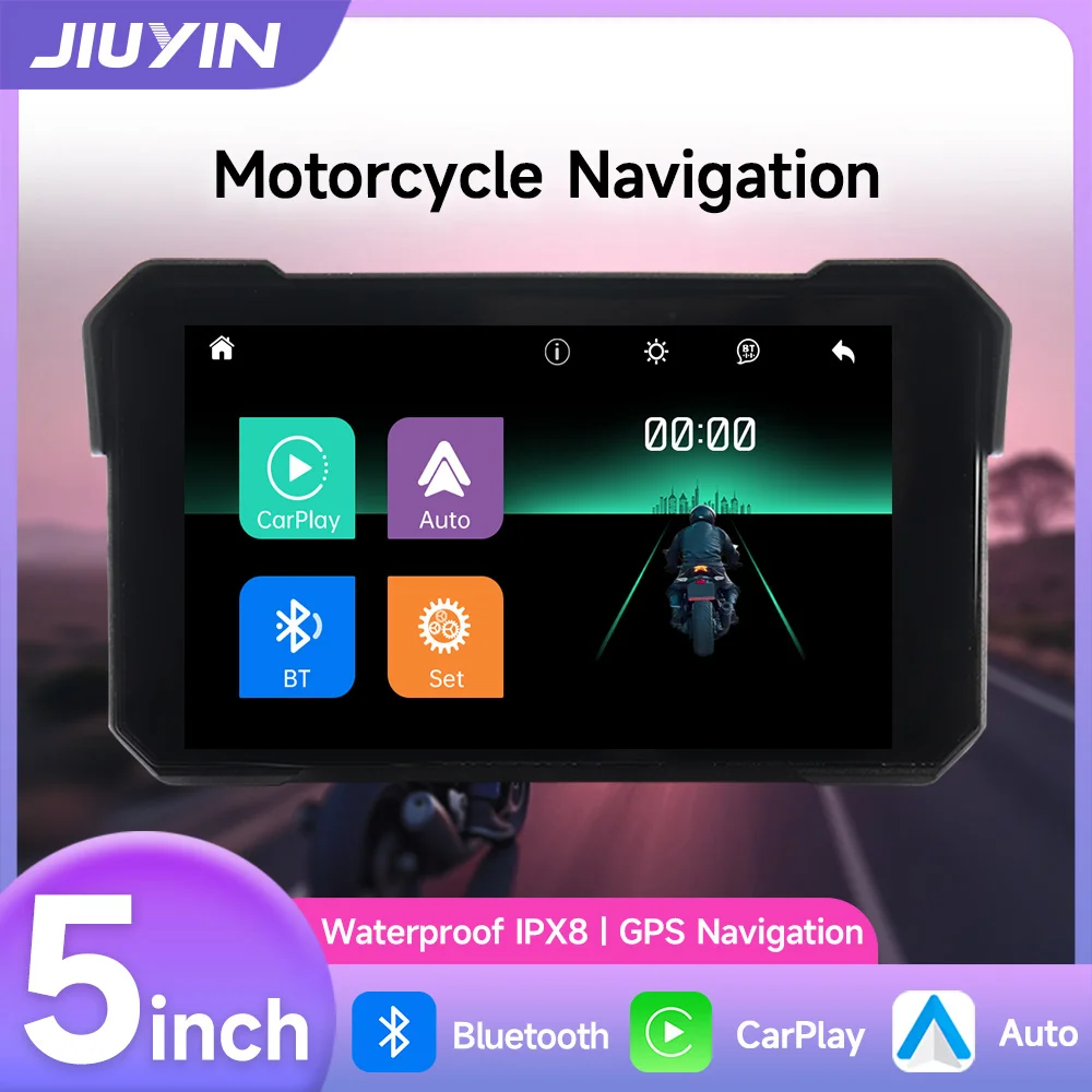 

5 inch motorcycle screen wireless CarPlay Android Auto GPS navigation multimedia player IPX7 waterproof screen Bluetooth