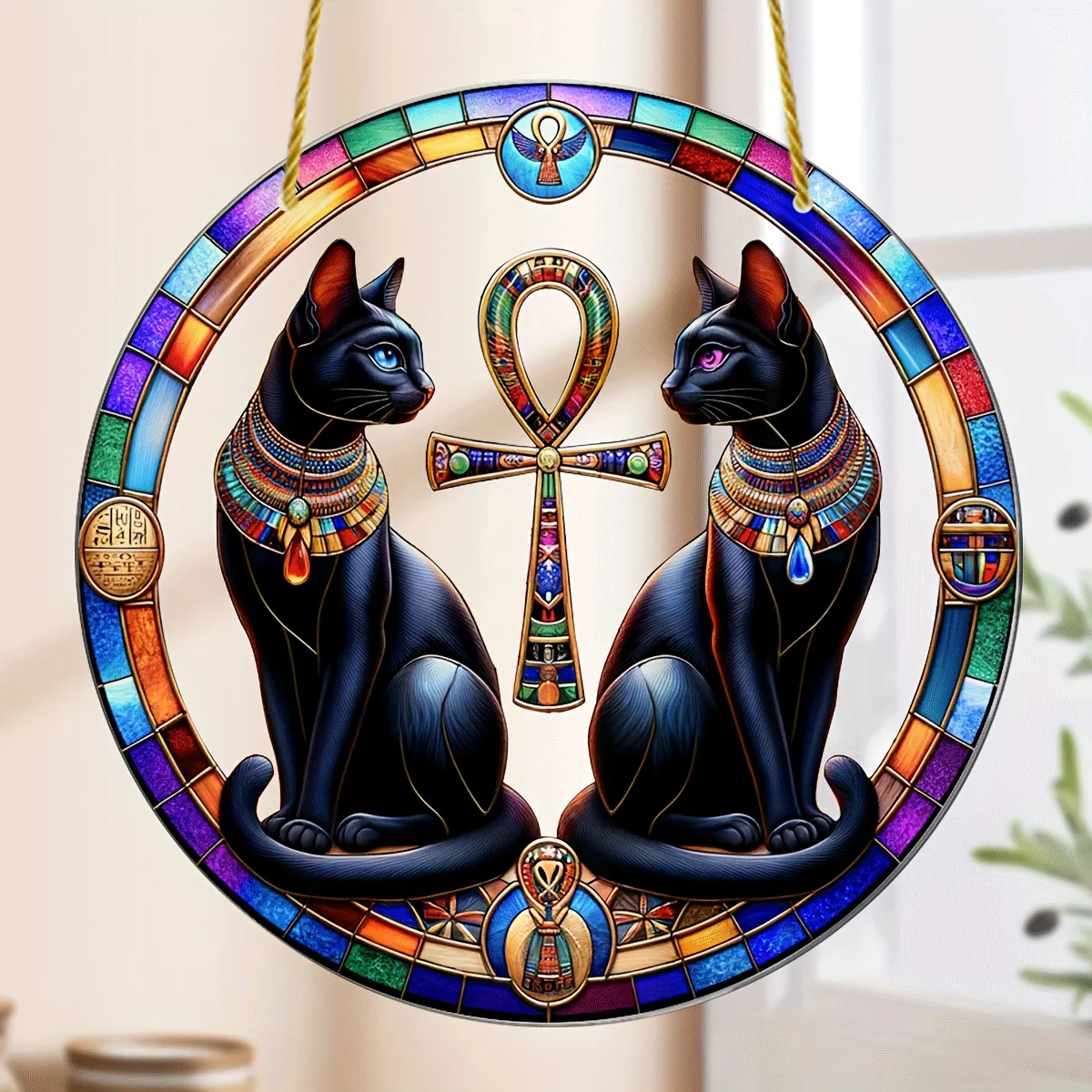 Egyptian Buster Cat Goddess Acrylic Suncatcher-Ancient Egyptian Decor,Egyptian Gods&Cross,Gift For Egypt Enthusiasts,Home Decor