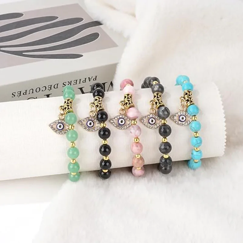 Cross-border hot sale lucky natural stone beaded bracelet devil's eye diamond pendant bead yoga bracelet