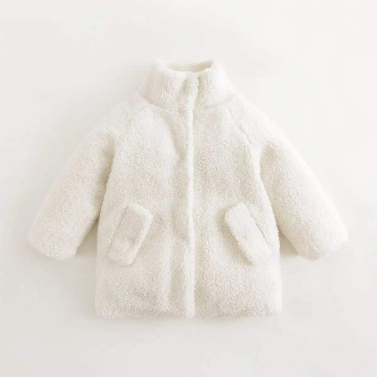 MARC&JANIE Girls Faux Lamb's Wool Standing Collar Jacket Children's Cotton Coat for Winter French Series 231567