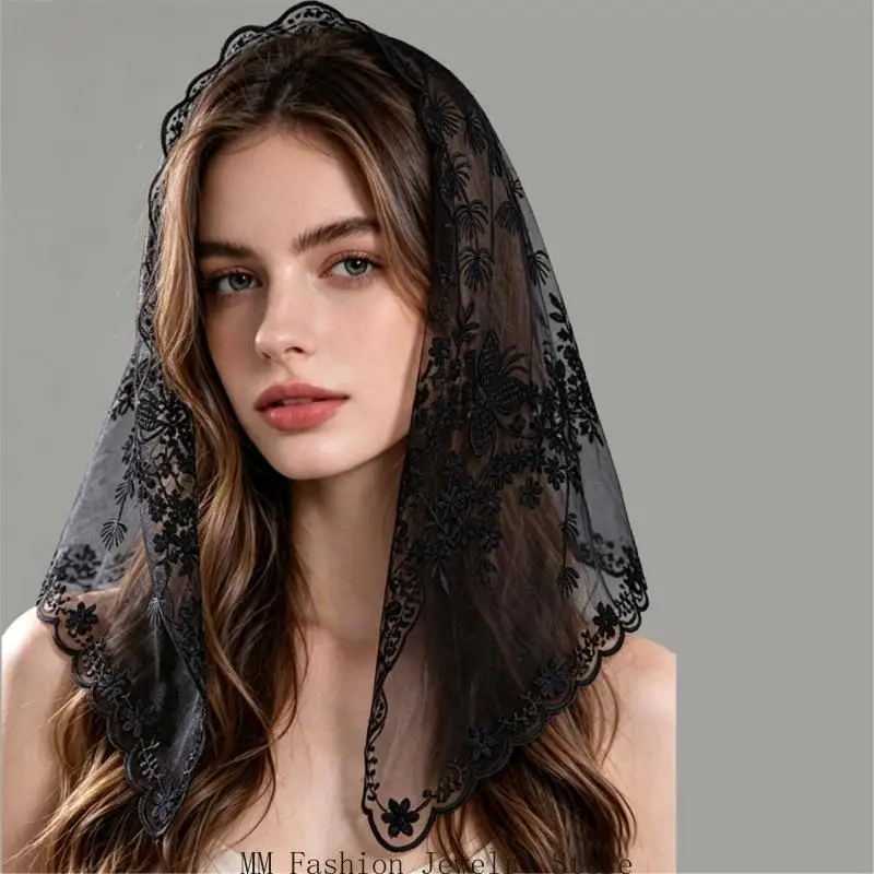 Lace Scarf Airy Polyester Fabric For Women’s Daily Use Easy Care Headwear Perfect For Warm Weather And Travel D0UB