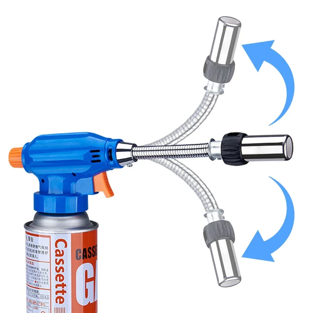 360 Degree Rotation Flame Gas Torch Lighter Flame Gun Kitchen BBQ Baking Cooking Welding Flamethrower Butane Gas Spray Gun Head