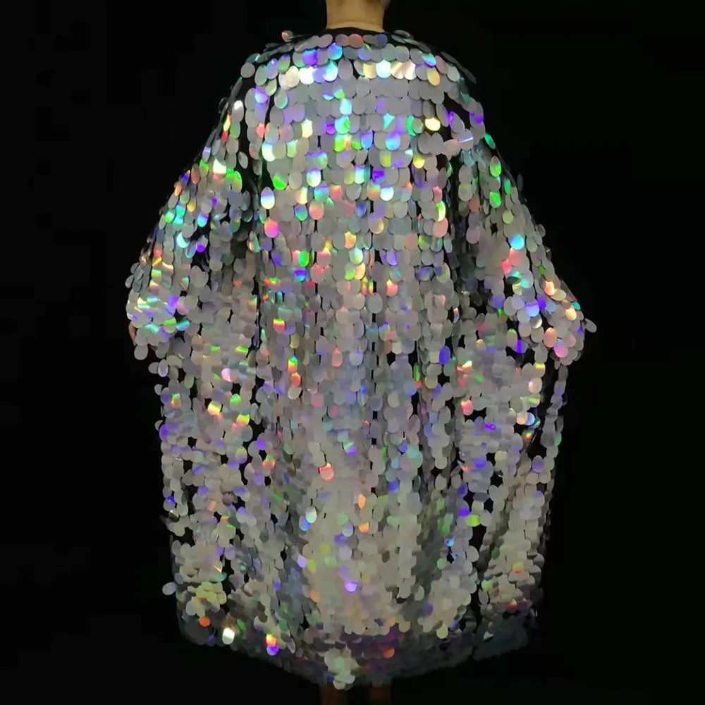 Moda donna Paillettes rosa Mesk Cappotto lungo Mantello con paillettes Cantante punk Abiti da palcoscenico Hip Hop Drag Queen Costume Cappotto