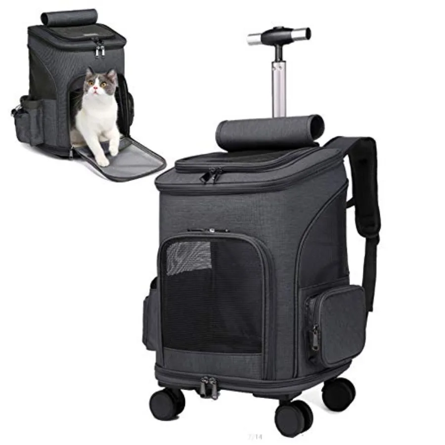 

Wheeled Pet Carrier Backpack Pet Stroller Travel Carrier Car Seat for Small Dogs Cats Puppies Comfort Cat Backpack Removable Ro