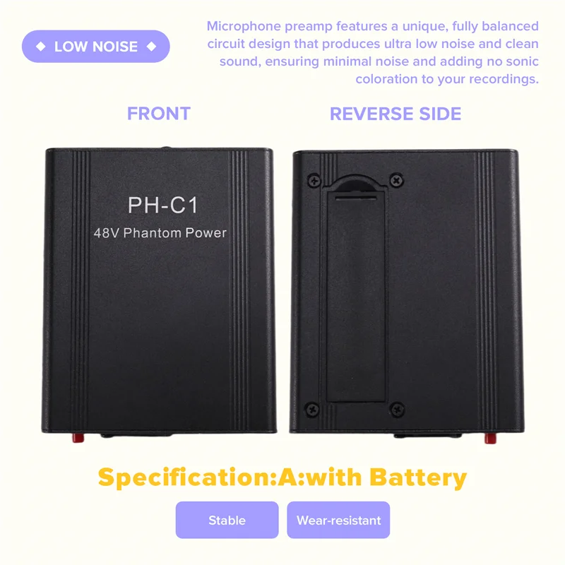 FFYY-PH-C1 Microfone Pré-amplificador 48V Phantom Power Compacto Alto Ganho Microfone Booster Microfones Equipamento de Gravação de Música