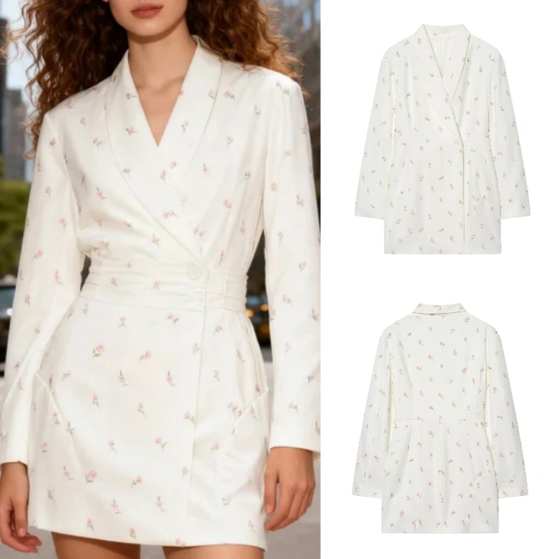 

F2025 Fall/Winter New Arrival High-Street Elegant Casual Women's Printed Long-Sleeve Waist-Cinching Blazer