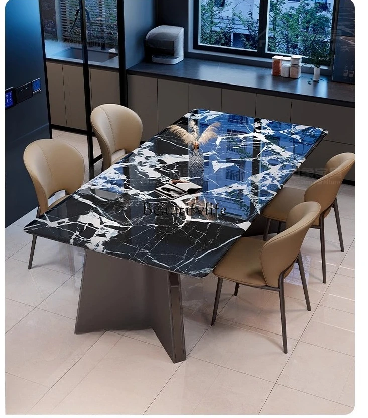 Italian light luxury supercrystalline stone dining table and chair combination rectangular modern simple western table