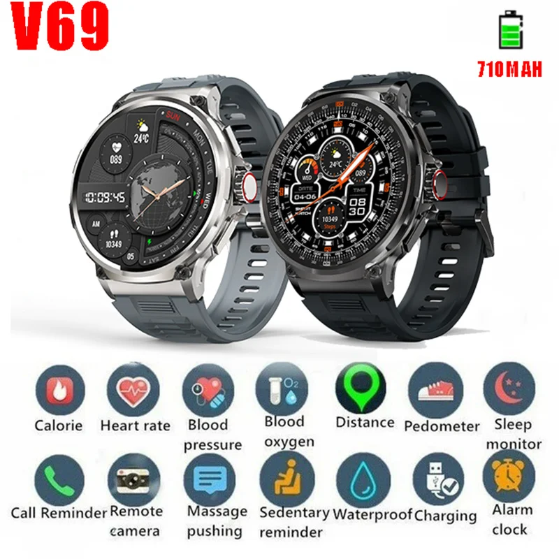 

2024 New V69 Smart Men's Watch 1.85-inch full touch HD large screen Sports Health Bluetooth Talk 710mah battery IP67 waterproof