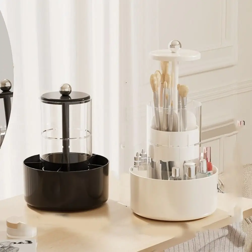 

4 Slots Lifting Makeup Brush Holder Plastic Multi-grid Makeup Brush Organizer Large Capacity Press Type Cosmetic Storage Box