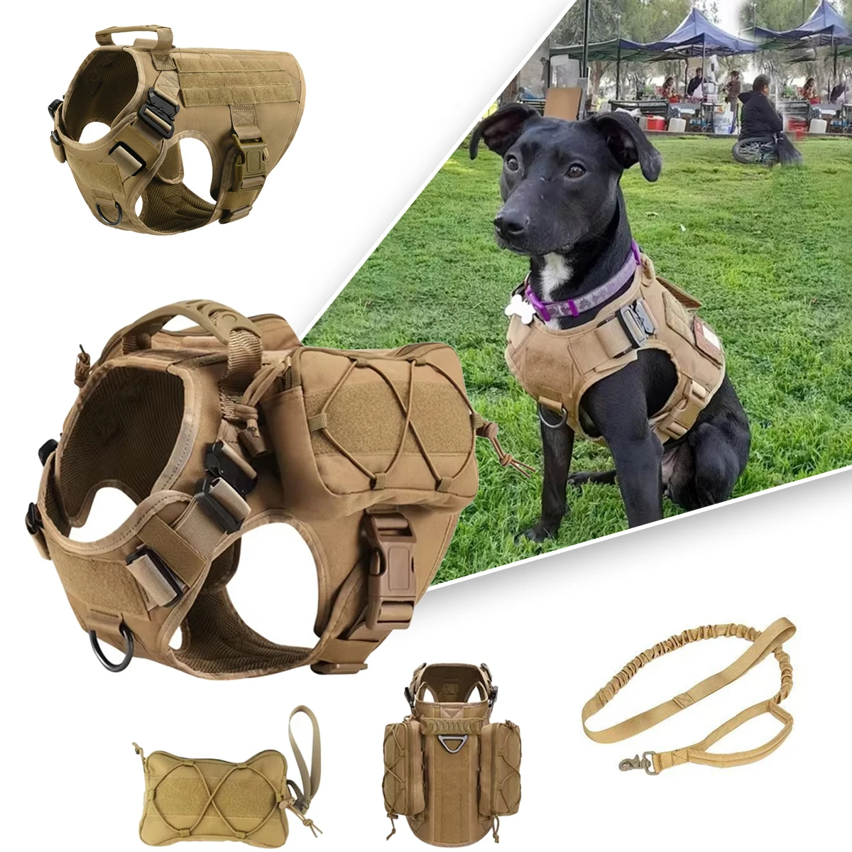 

Tactical Dog Vest with Two Accessory Bags Hunting Training Shooting Walking Pet Harness Adjustable Shepherd Service Dog Vests