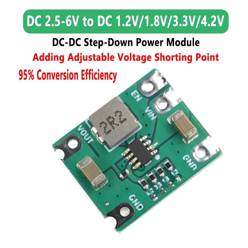 DC-DC Step-Down Power Module DC 2.5-6V to 1.2V/1.8V/3.3V/4.2V 2A Add Adjustable Voltage Shorting Point Conversion Efficiency 95%