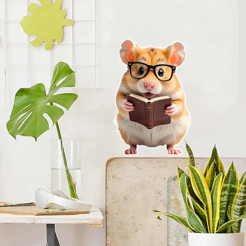Cute Hamster Reading a Book Wall Stickers Bedroom Kids Room Background Decoration Mural Animals Home Decor Stickers S724