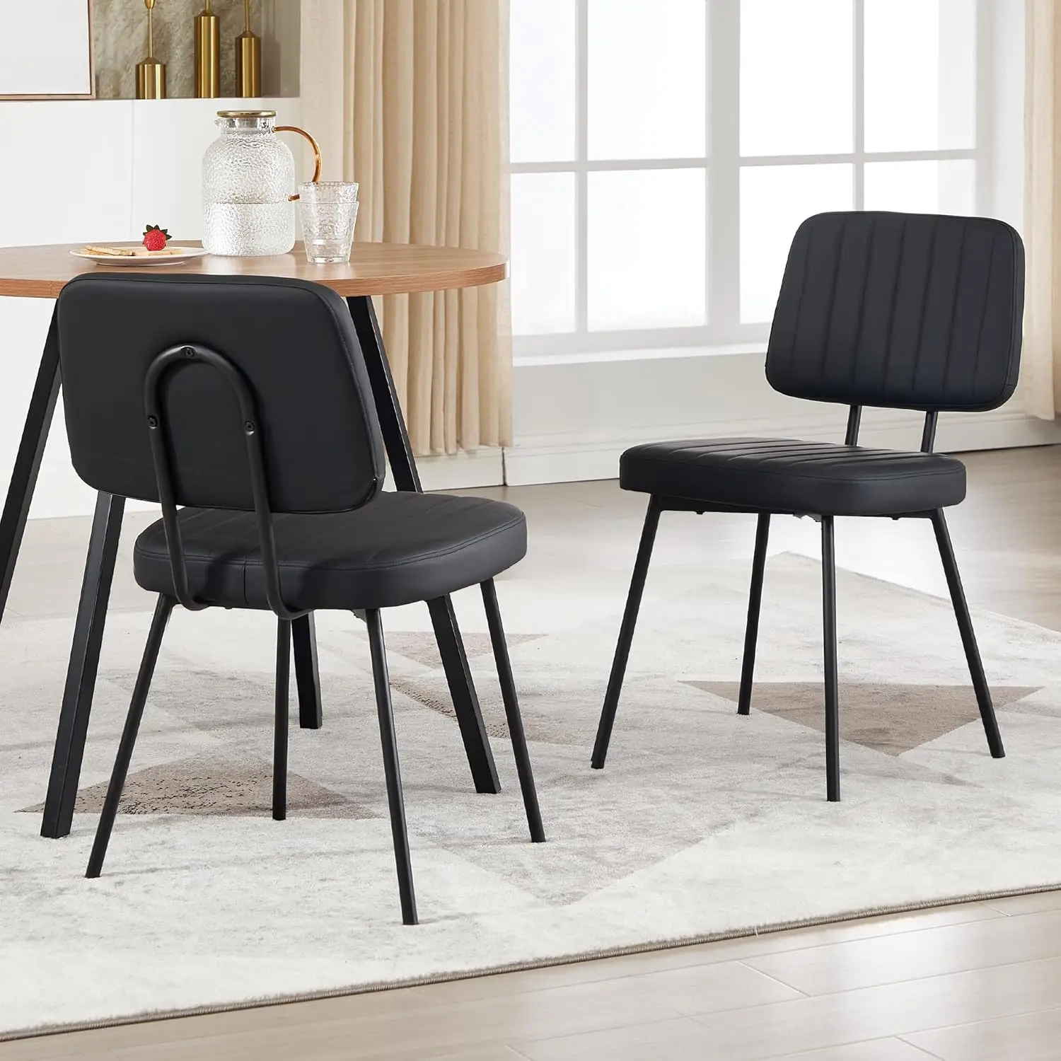 

Mid Century Upholstered Dining Chairs Set of 2 Curved Backrest Steel Frame Kitchen Living Room Black, Customized