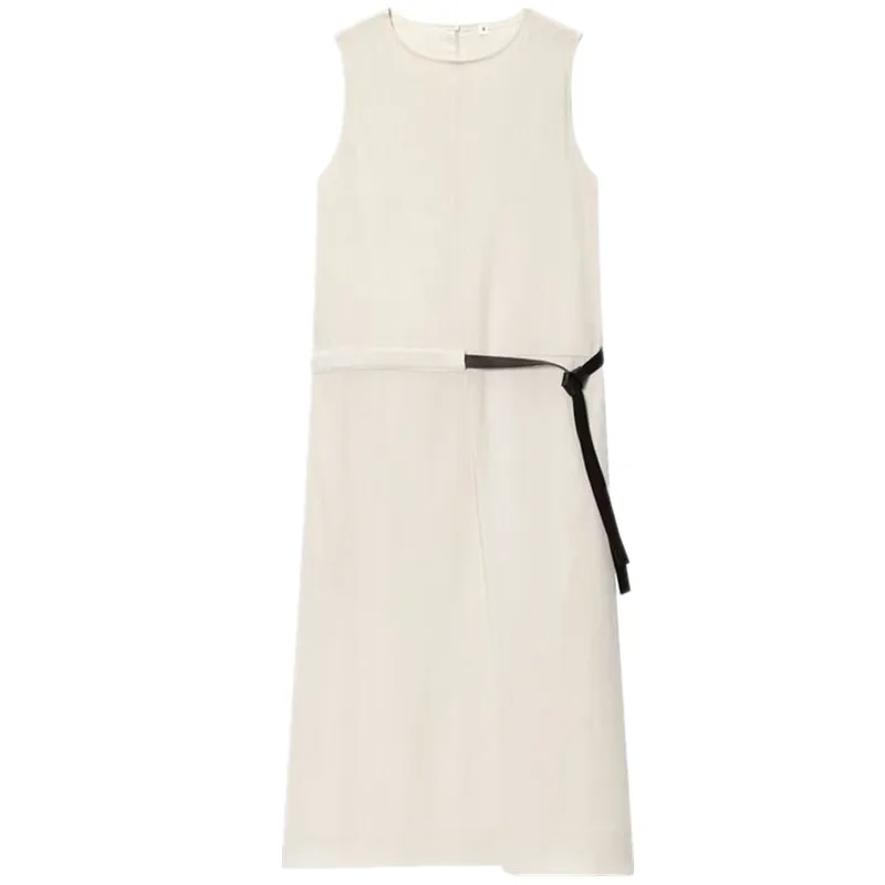 Été nouveau blanc Svel Dr avec ceinture conception vêtements pour femmes l taille H Version coton mélange décontracté rond Ne