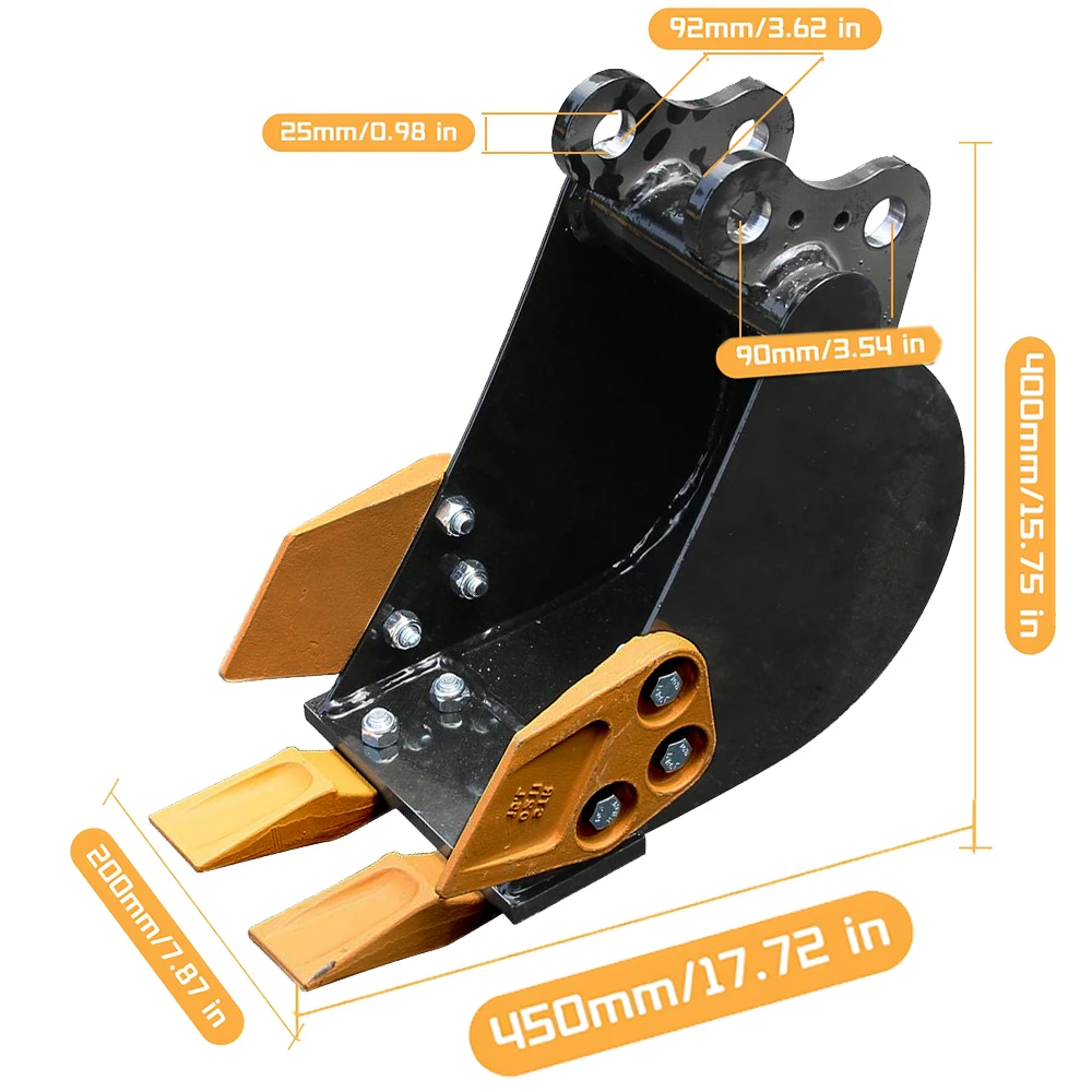 Minibagger, schmaler Schaufel, Schaufel, Bohrungsdurchmesser 0,98 Zoll, mittlerer Radstand 3,54 Zoll, mit 2 Metallzähnen, geeignet für 1-1,5