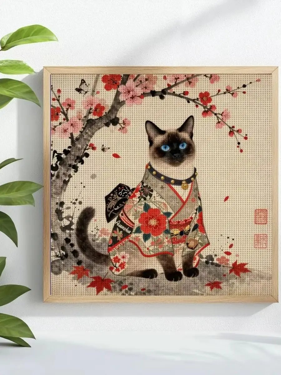 1 Stück 30x30 cm/11,8 Zoll Japanischer Stil Kätzchen Gestempeltes Kreuzstich-Set DIY-Set 11/14/16CT DIY Stickerei-Set DIY Kreuzstich-Set – Detail 1