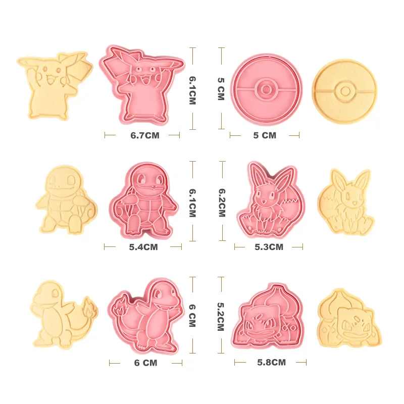 6 Pcs/set Pokemon Cookie Mould 3d Cartoon Anime Figure Pikachu Charmander Squirtle Bulbasaur DIY Baking Mold Party Accessories