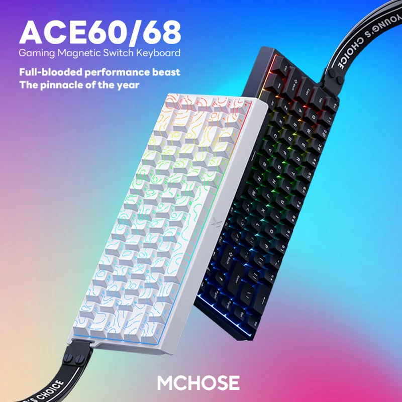 

MCHOSE ACE68/ACE60 HE Механическая клавиатура с магнитным переключателем RT0,01 мм, 0,01 мс, 8000 Гц, RGB, с возможностью горячей замены, проводная игровая киберспортивная клавиатура