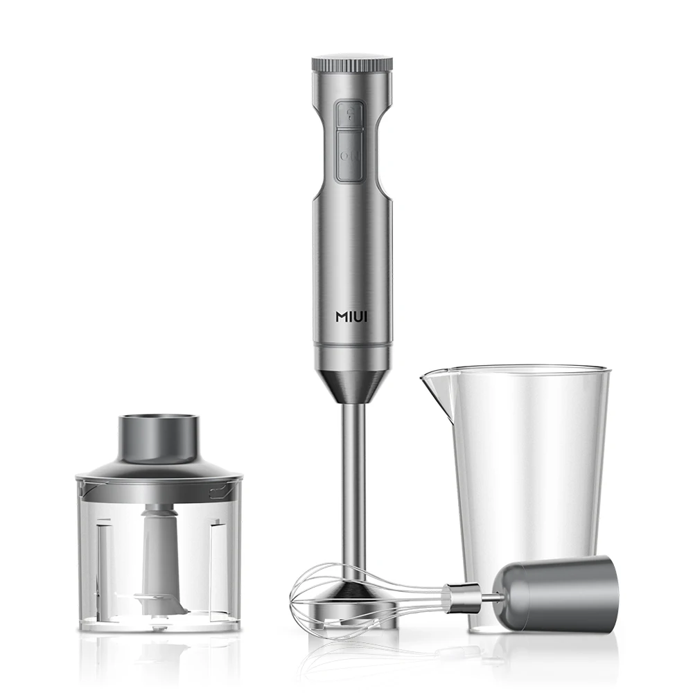 MIUI Handmixer 1000 W Leistungsstarker 4-in-1, Edelstahl-Stabmixer, 700 ml Rührbecher, 500 ml Prozessor, Schneebesen