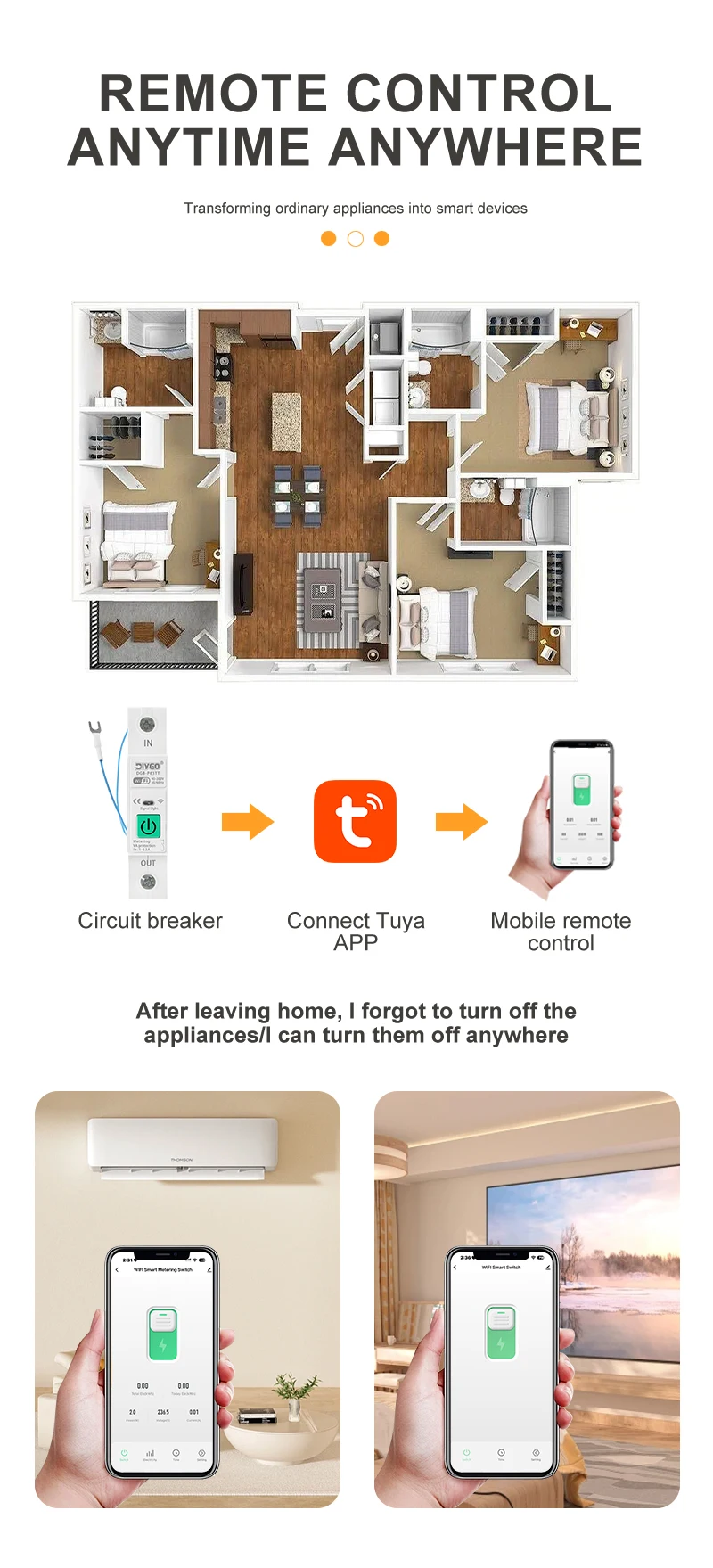 DIY GO TUYA 2P Leistungsschalter WIFI Smart Switch 1-63A Energiezähler Spannungs- und Stromüberwachung Leckageschutz Relais-Abschaltung L+N – Detail 4