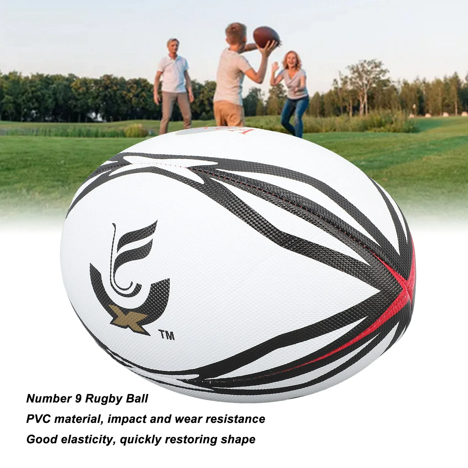 PVC Rugby Ball Number 9 Rugby Ball Inflatable Practice Ball High Elasticity PVC Rugby Ball for Match and Daily Training White