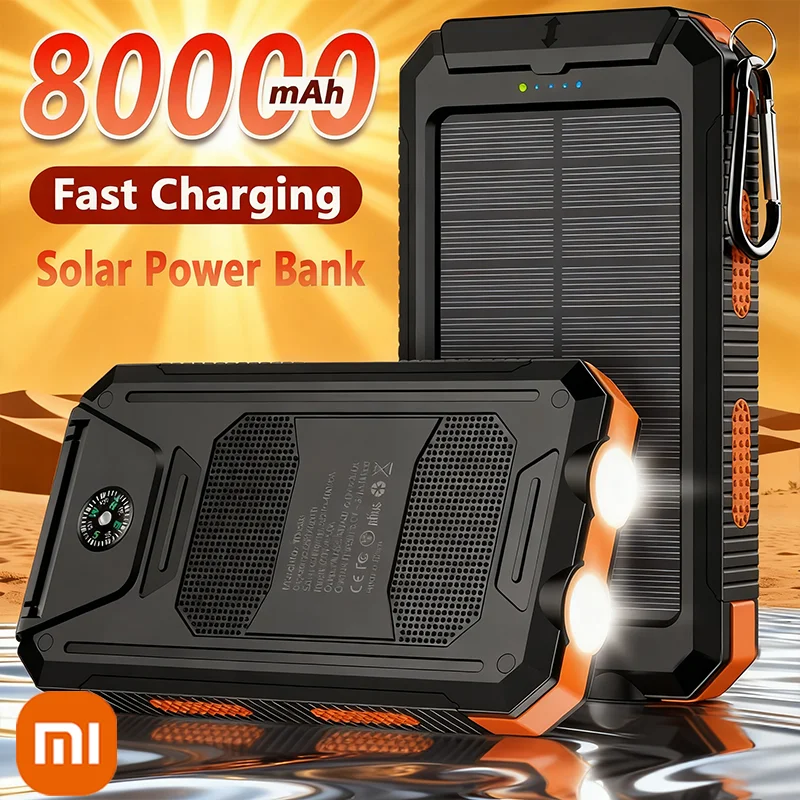 Xiaomi بنك الطاقة الشمسية 80000mAh المحمولة شحن Poverbank شاحن بطارية خارجي ضوء قوي LDE ضوء لجميع الهواتف الذكية