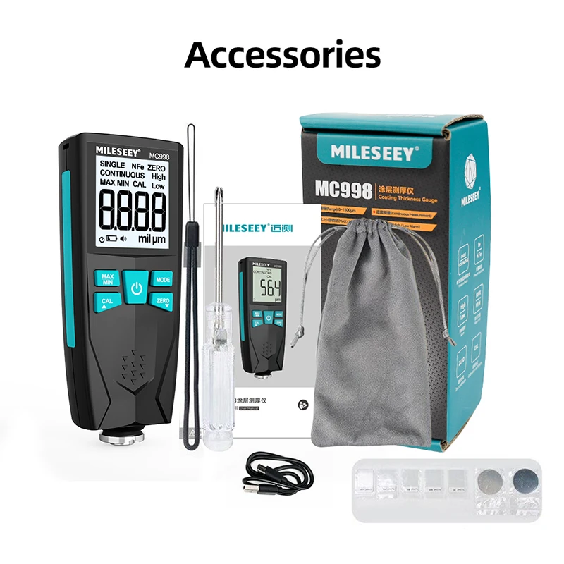 Mileseey MC996 MC998 Thickness Gauges Car Paint Film Coating Thick Detector Automobile Repair Tools 0-1500um Fe & NFe Probe Kits