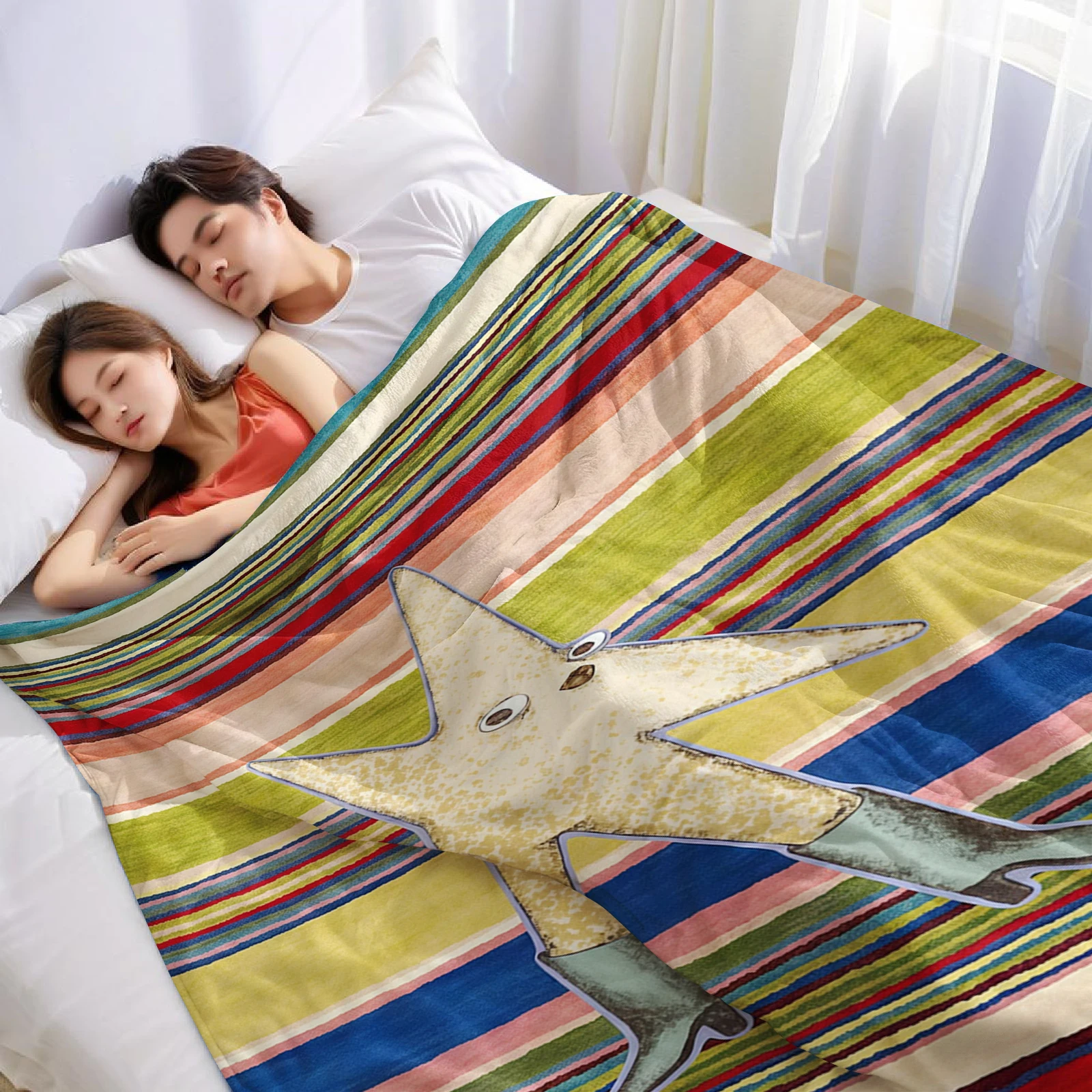Striped Star Dude Ultra Soft Sherpa Fleece Blanket Fluffy Warm Thick Throw for Sofa Bedroom Couch Holiday Home Decor Gift