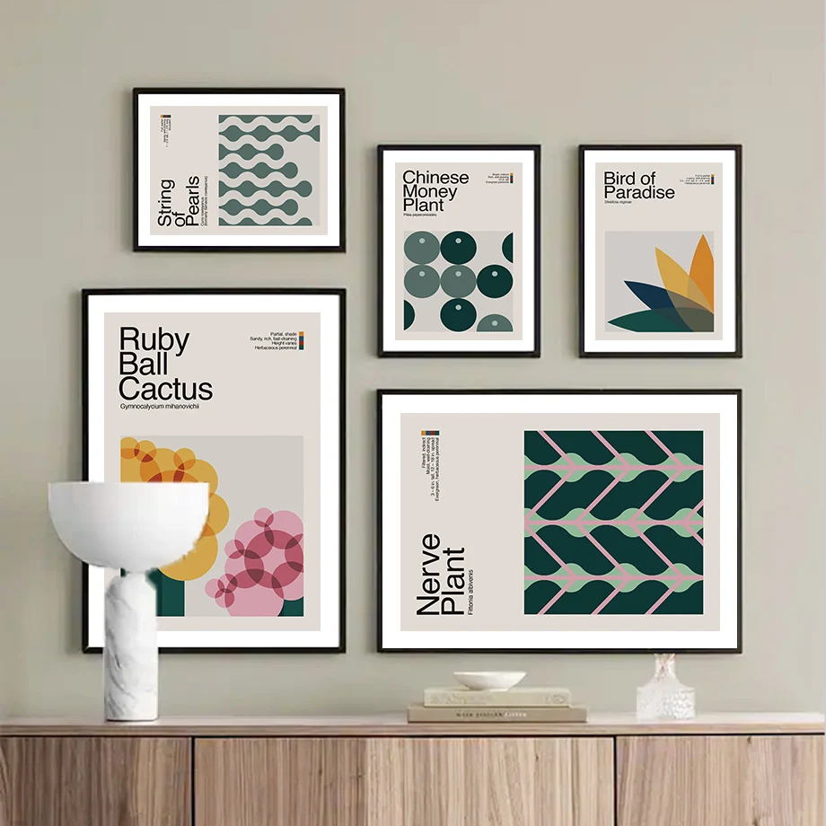 Abstract Cactus & Aloe Plant Leaf Wall Art Canvas - Modern Geometry Nordic Aesthetic Living Room Decor Poster Print