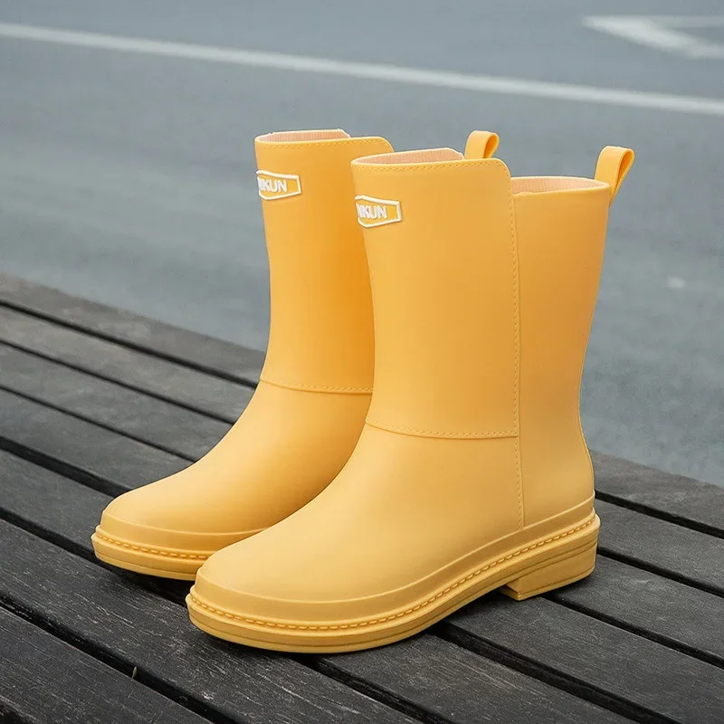 Rubber Shoes for Women Fashion Mid Calf Boots Comfort Waterproof Rain Galoshes Woman Work Garden Gum Boots Offers