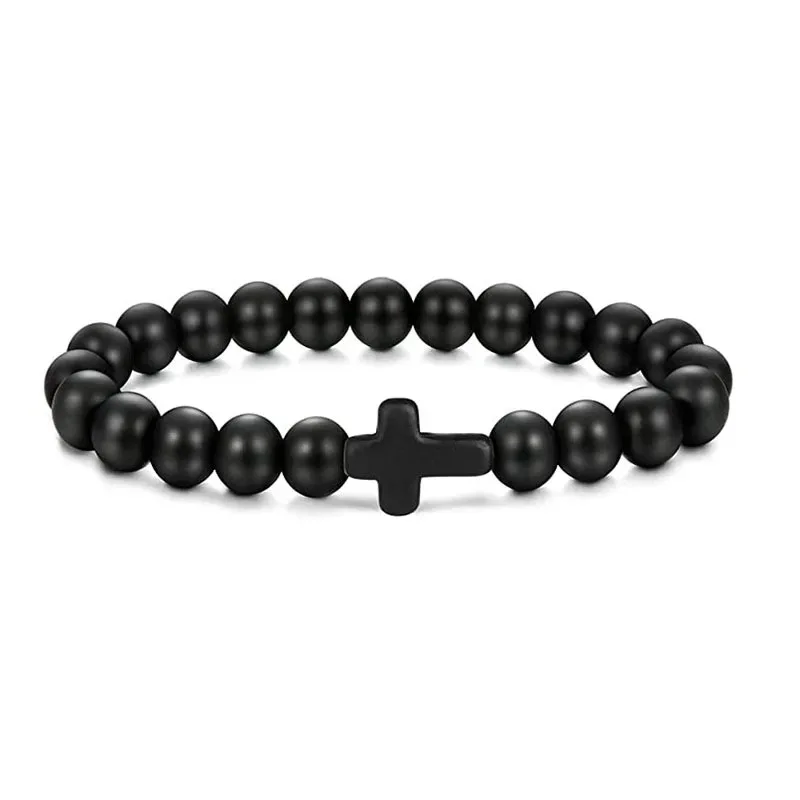 Gebet Männer Naturstein Holz Perlen Rosenkranz Hämatit Kreuz Armbänder Onyx Meditation Armband Frauen Yoga Schmuck Homme Pulsera – Detail 7