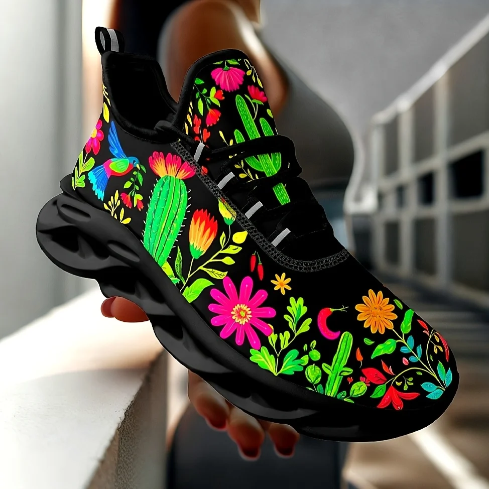 Customization [Sneakers] Mexican Flowers Women'S Plus Size Outdoor Blade Sole Athletic Shoes