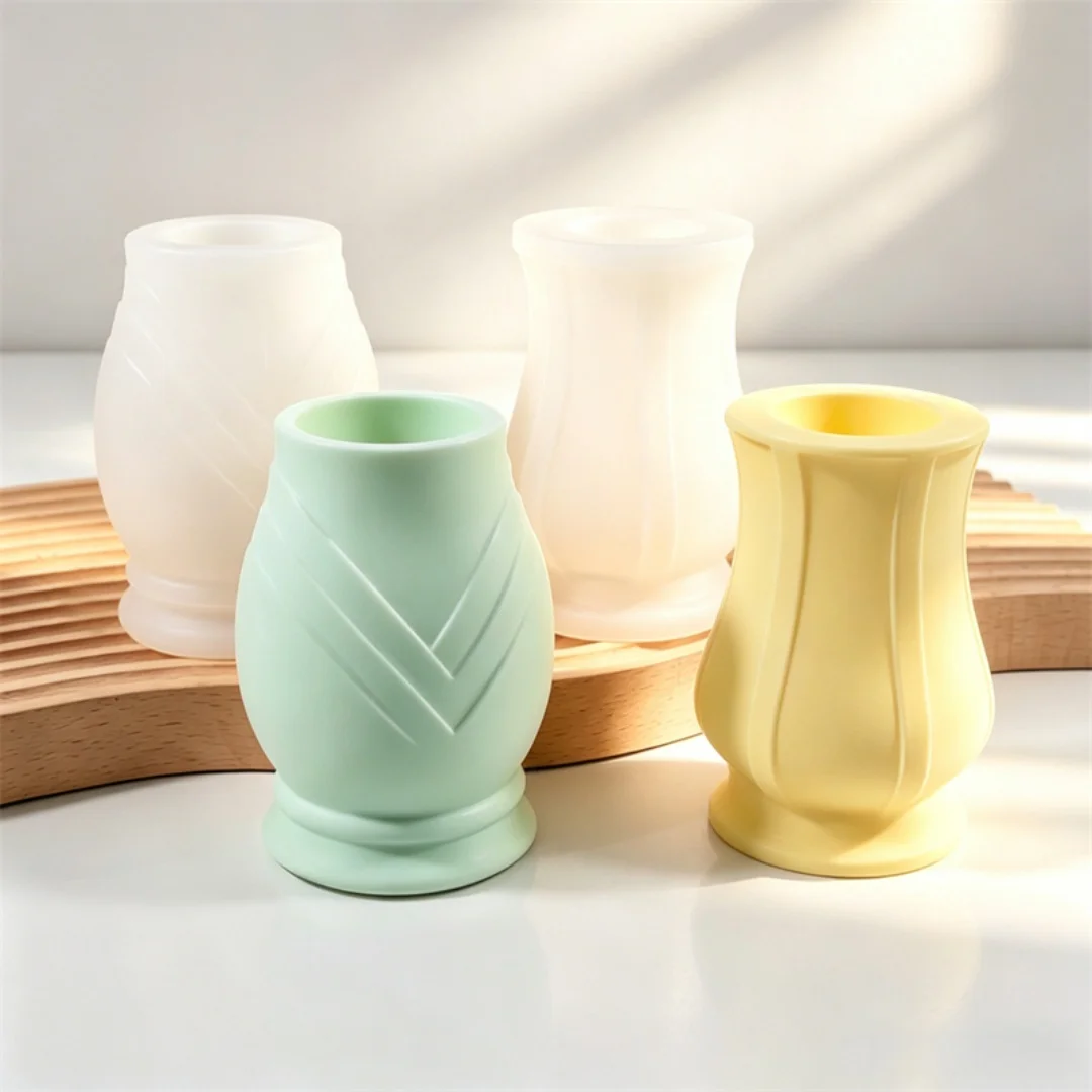 Embossed Pattern Curved Vase Silicone Mold For Dried Flowers Home Decor Resin Concrete Planter Flower Pot Easy Demold
