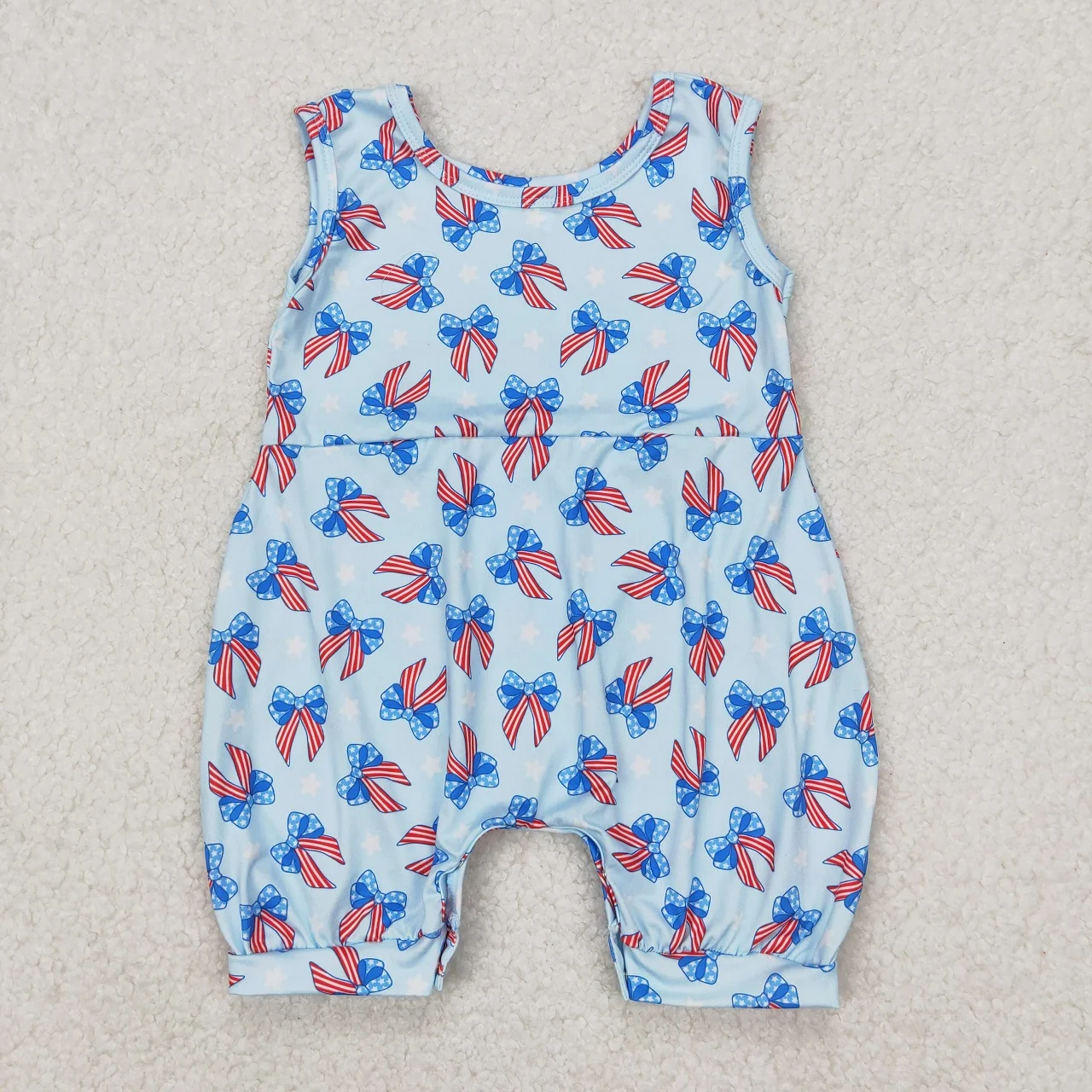 

Wholesale Kids Newborn Toddler July 4th Blue Clothing Children Overall Buttons Romper Baby Girl Stars Bows Infant Jumpsuit