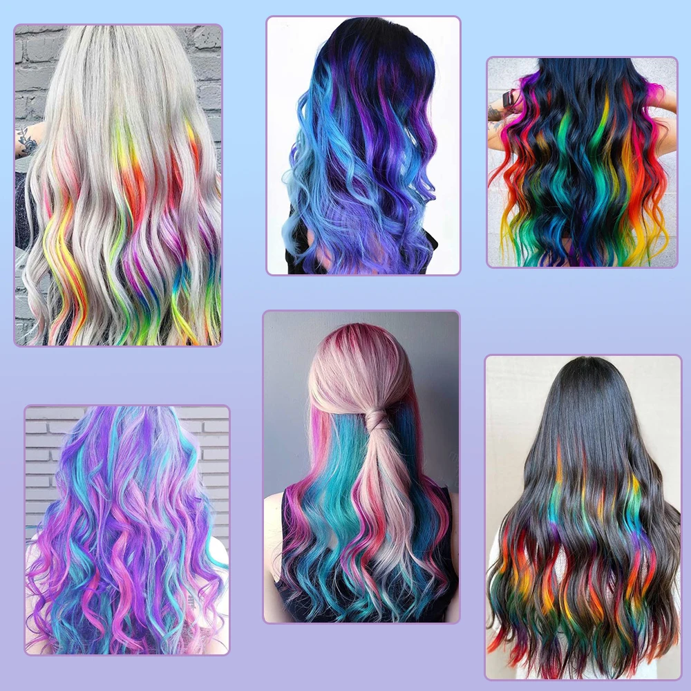 Extensões sintéticas do cabelo com um grampo para mulheres, resistente ao calor, parte do cabelo do arco-íris, estilo ondulado encaracolado longo, Ha colorido, 22"