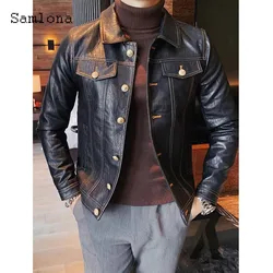 Men's Pu Leather Jackets 2024 New Spring Lepal Collar Outerwear Black Soft Faux Leather Motorcycle Jacket Men Stand Pocket Coats