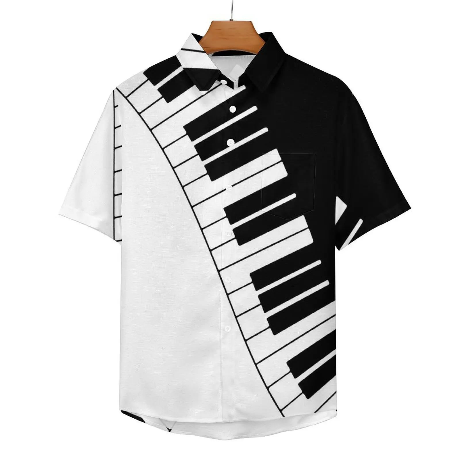 Piano Keyboard Beach Shirt Black And White Hawaii Casual Shirts Mens Fashion Blouses Short Sleeve Printed Tops Plus Size