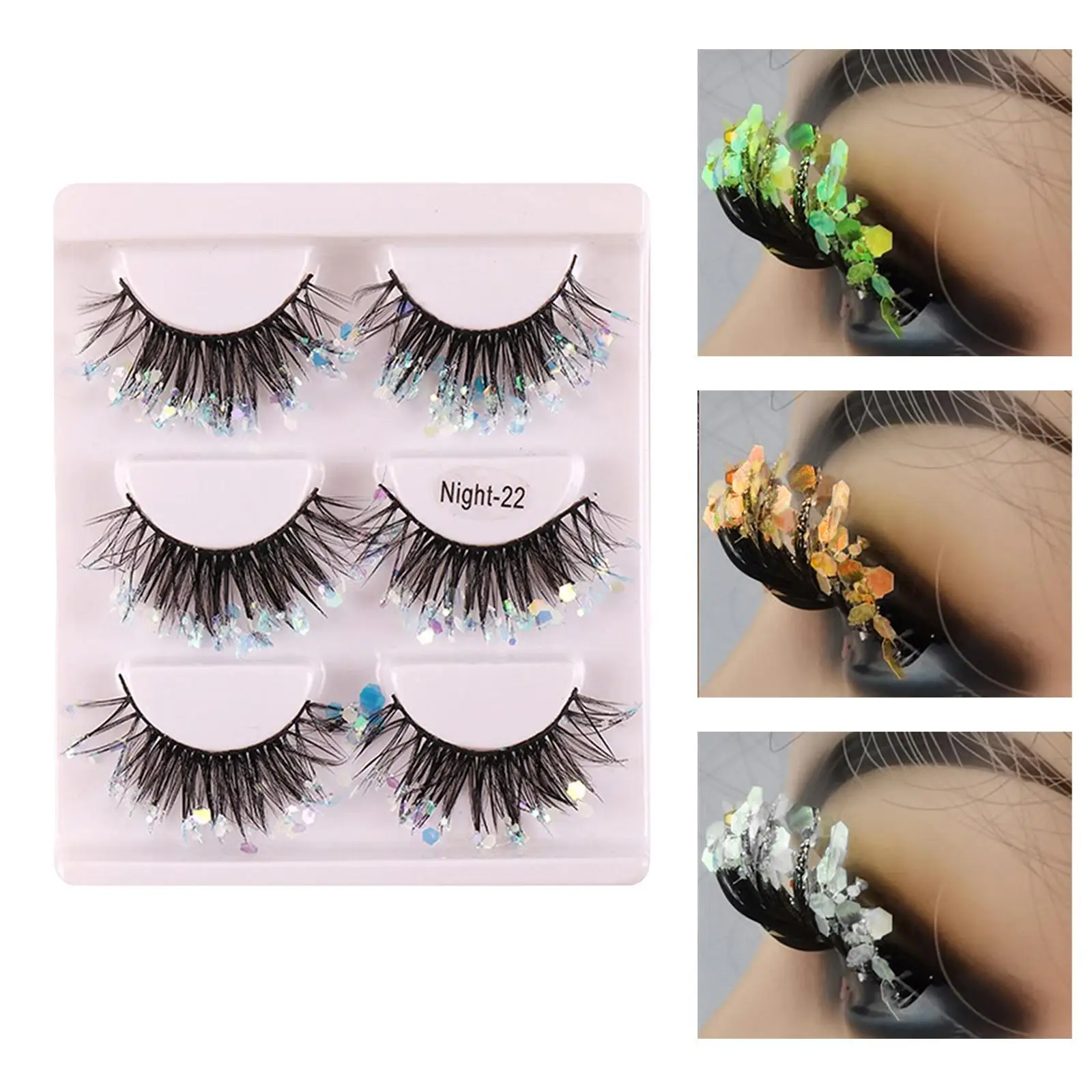 3 Pairs Luminous False Eyelashes Shining Color Colorful 3D for Cosplay