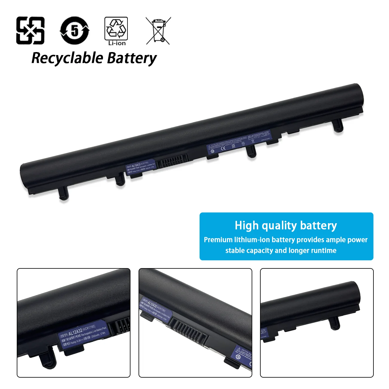 AL12A32 Laptop Battery For Acer FOR Aspire V5-171 431 431G 471 471G 531 571 V5-571G V5-571P 4CELLS batteia