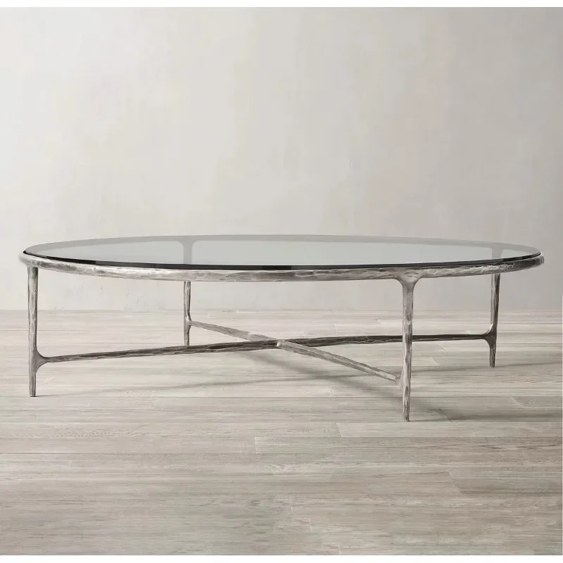 طاولة قهوة لغرفة المعيشة الفاخرة الأمريكية الخفيفة فيلا نموذج فندق غرفة مصمم عالية الإحساس RH معيشة حديدية مزورة