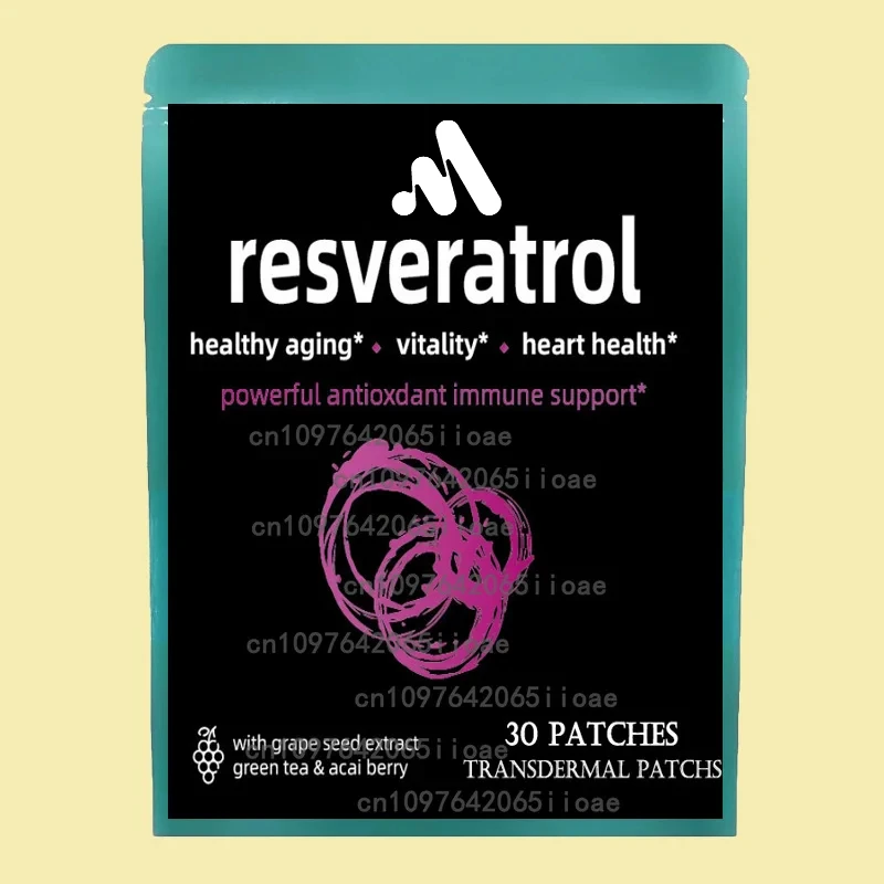 

30 пластырей Resveratrol с экстрактом виноградных косточек, зеленый чай и экстракт ягод асаи, максимальная прочность, трансмический пластырь, антивозрастной