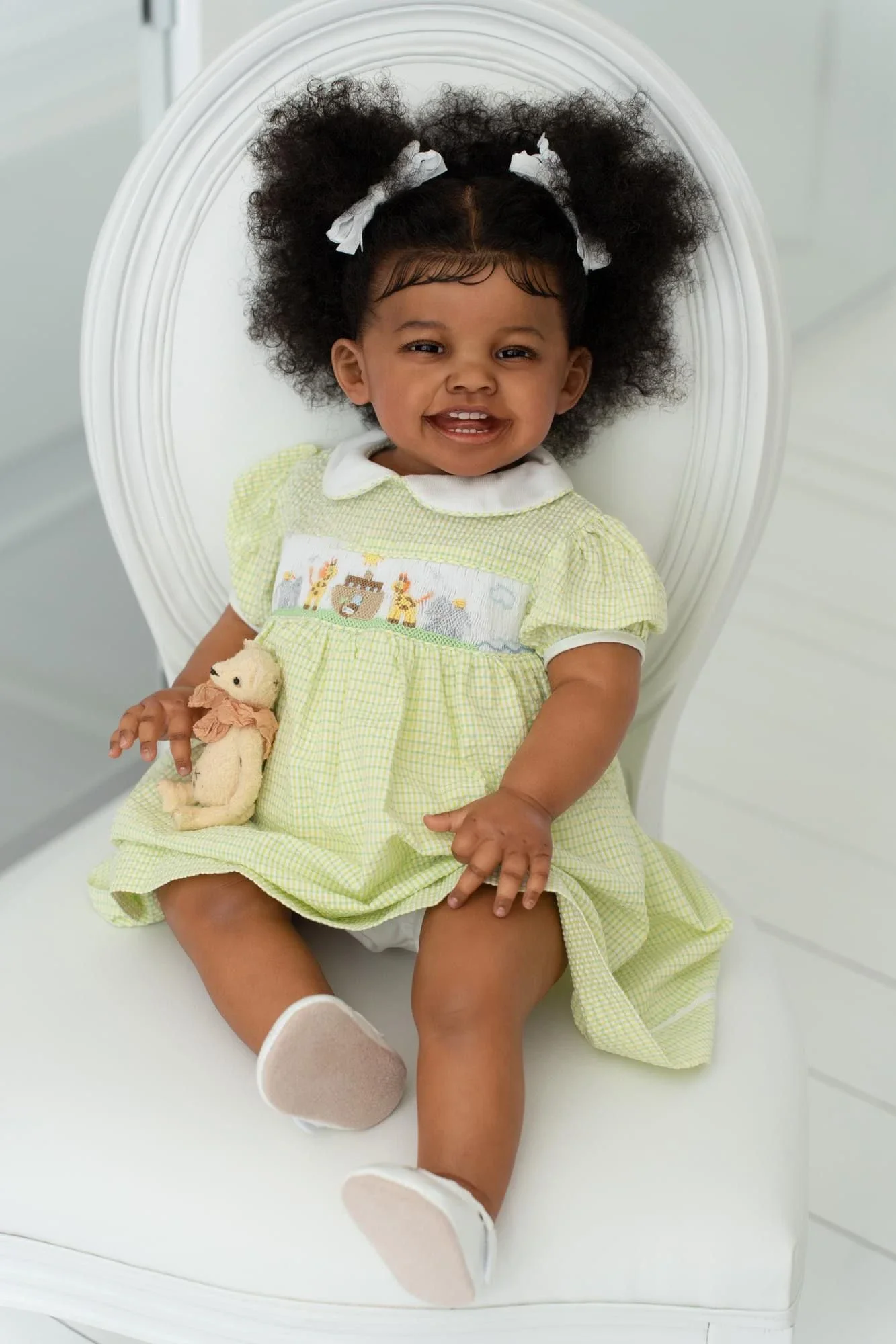

NPK 24inch Mila Dark Brown Skin Reborn Toddler Girl Doll Happy Baby Rooted Hair High Quality Collectible Art Doll