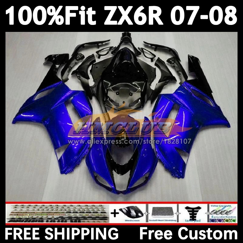 Injection Body For KAWASAKI NINJA ZX 636 6R ZX-6R 2007 2008 matte blue 157No.102 ZX-636 ZX600 ZX636 ZX-600 ZX6R 07 08 Fairings