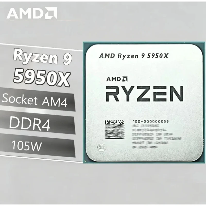 100% Brand New and Original  AMD R9 5950X Ryzen 9 5950X 16-Core 3.4 GHz Socket AM4 105W Socket AM4 but without cooler - view 2